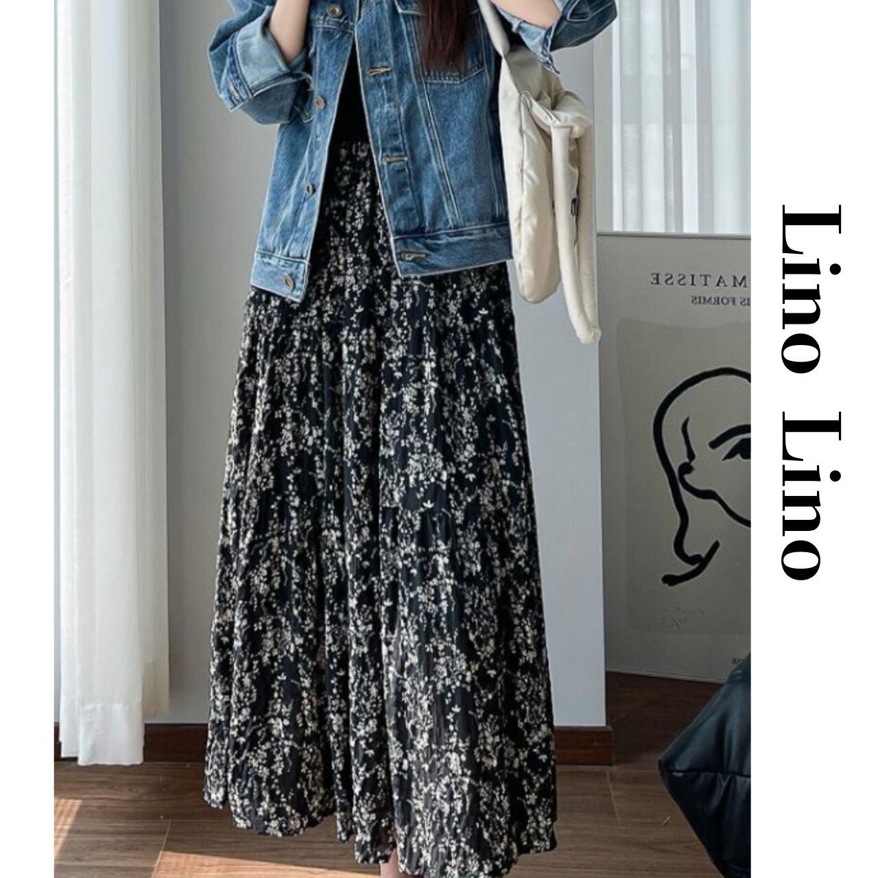 Flower Print Midi Pleated Skirt L00868