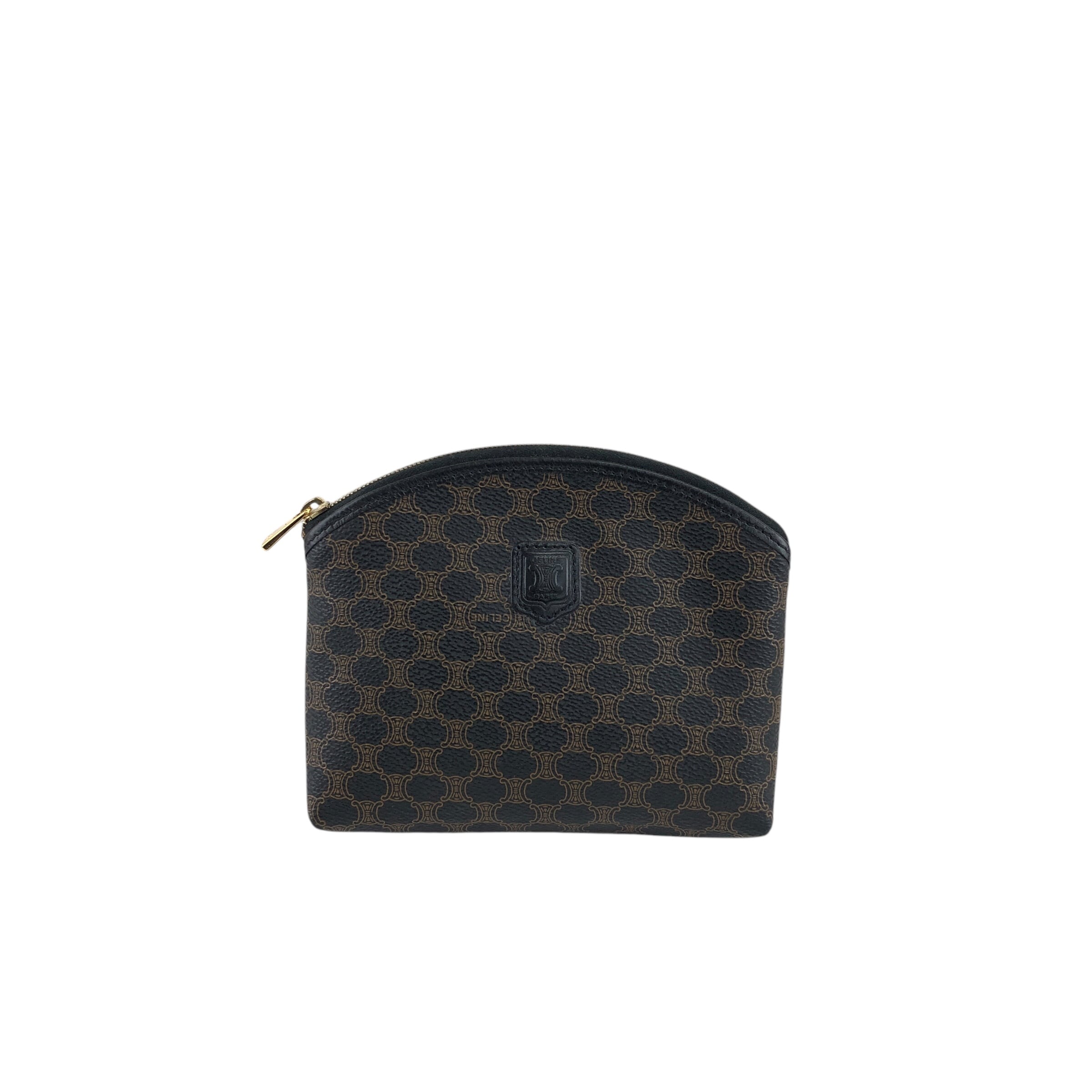 CELINE セリーヌ ブラック マカダム コスメポーチ PVC ヴィンテージ CELINE セリーヌ マカダム ポーチ ブラック ブラゾン型押し PVC レザー