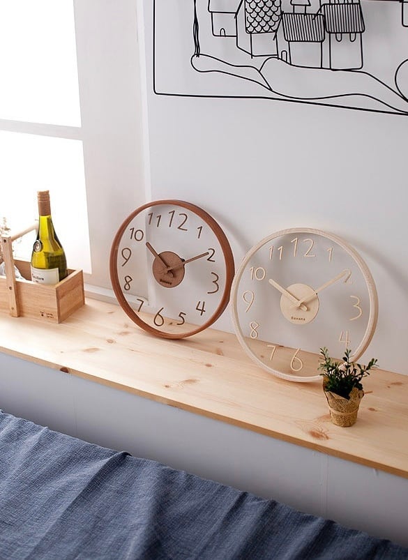 韓国で人気のガラス木ウッドインテリア静音壁掛け時計（ナチュラル