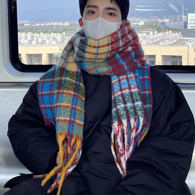 予約販売】マフラー メンズ ストール チェック柄 厚手 マルチカラー