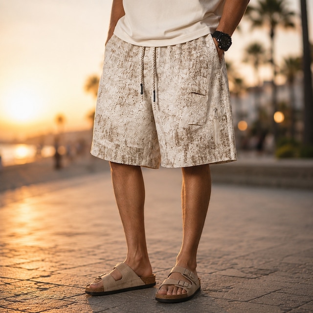 Stone Pattern Print Half-Pants　SI1141