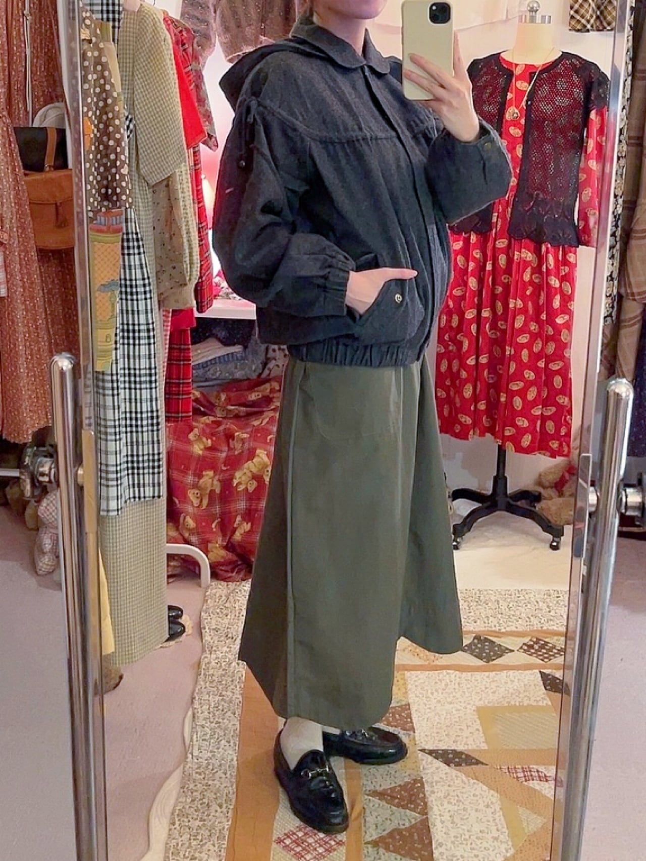 green check hoodie blouson
