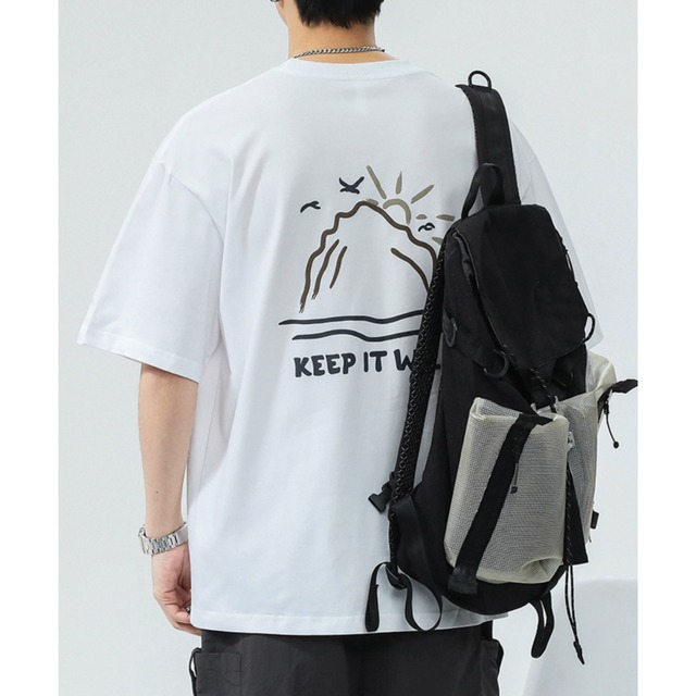 バックプリント クルーネック半袖Tシャツ af0524