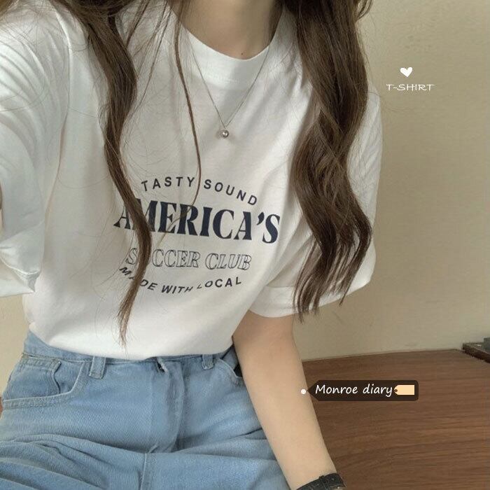 ホワイトルーズTシャツ サマー 夏物 モンロー33494284043