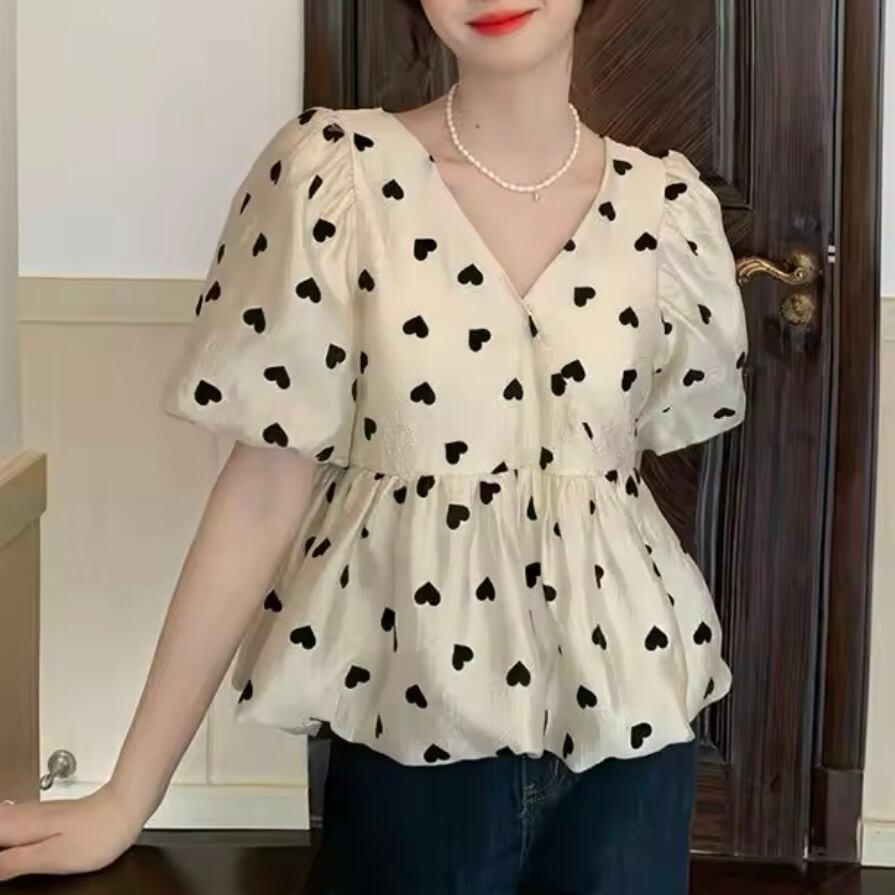 ハート柄バルーンブラウス