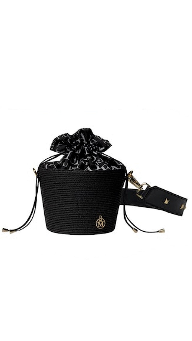 MAISON MICHEL -Cassie- Natural HEMP straw bag.: BLACK,