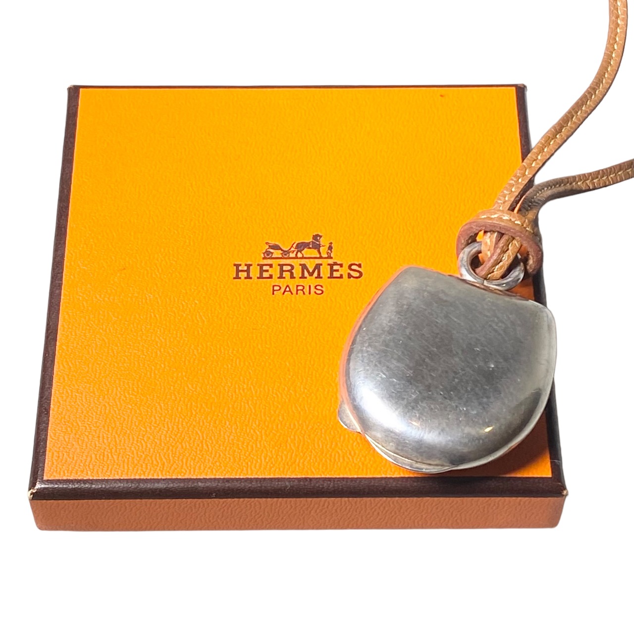 vintage HERMES silver pill case pendant necklace