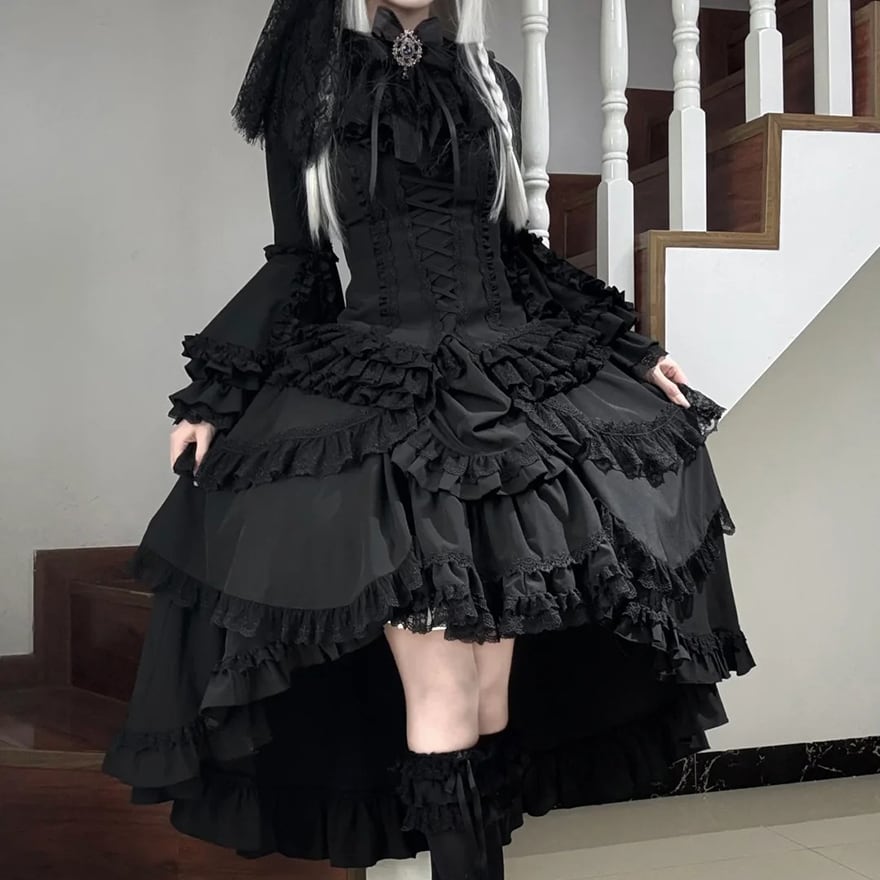 ゴスロリ 暗黑系 スカート ヘム丈 フリル ゴシック | ゴスロリ