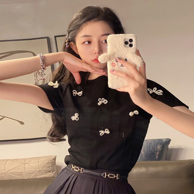 ブラックショートTシャツ サマートップス 夏物 試着室42366819467