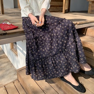 ditsy floral tiered long skirt　J00528