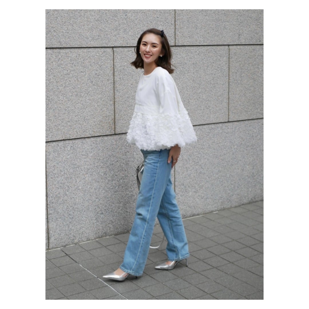 bebeod フラワーモチーフボリュームトップス Volume flower design blouse | BéBéoD