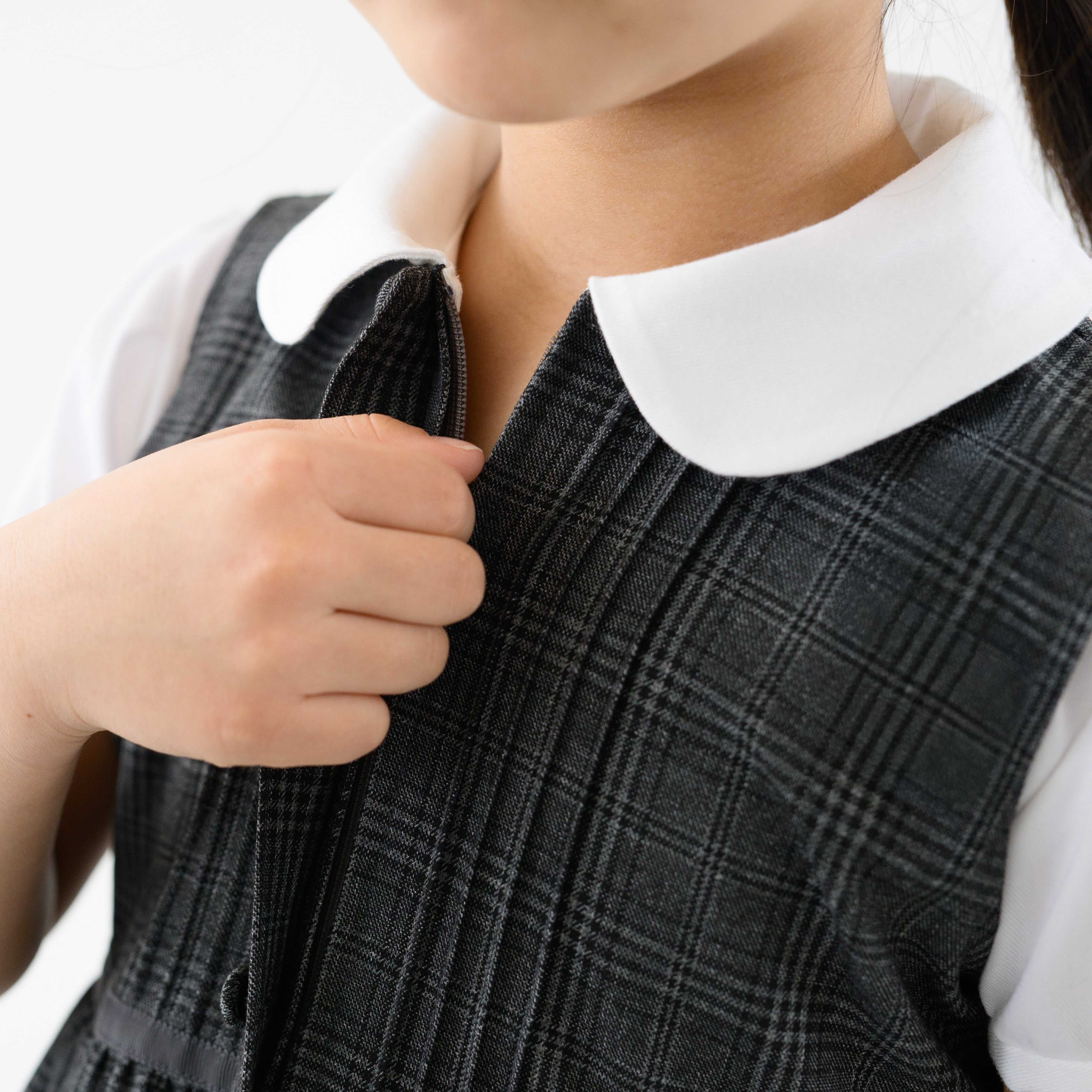 グレーチェック半袖ワンピース 【小学校受験・学校説明会・面接】前
