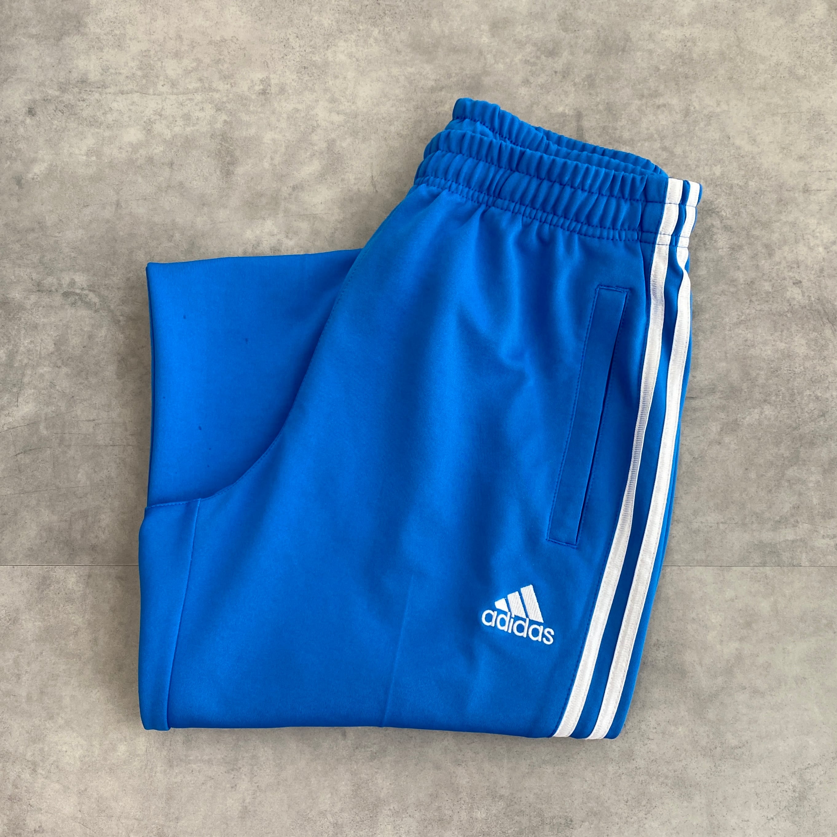 adidas アディダス トラックパンツ 古着 刺繍 L 青 白 12748