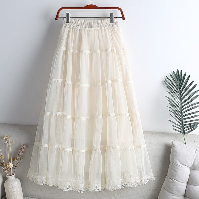全5色/Tulle lace tiered skirt　M362