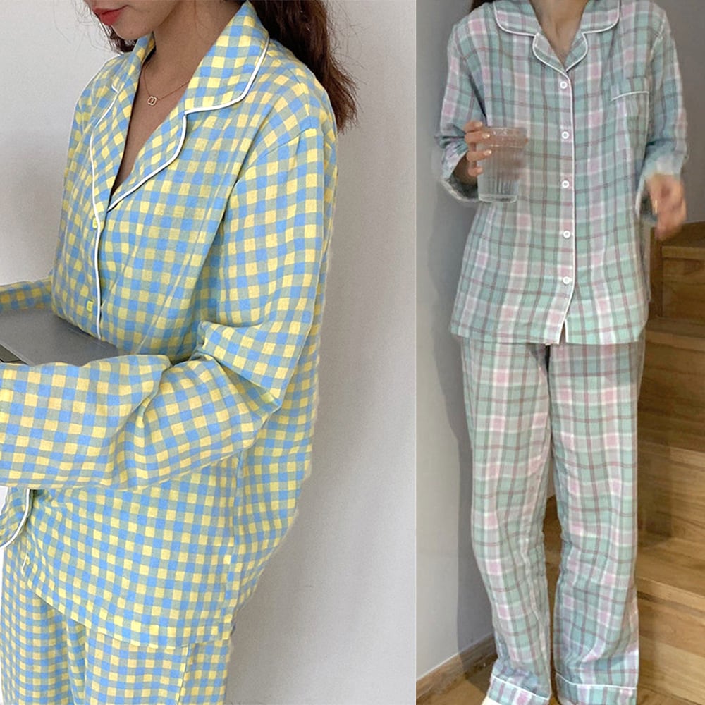 【もえこ】ギンガムチェックパジャマ パジャマ ギンガムチェック 2点セット 可愛い 部屋着