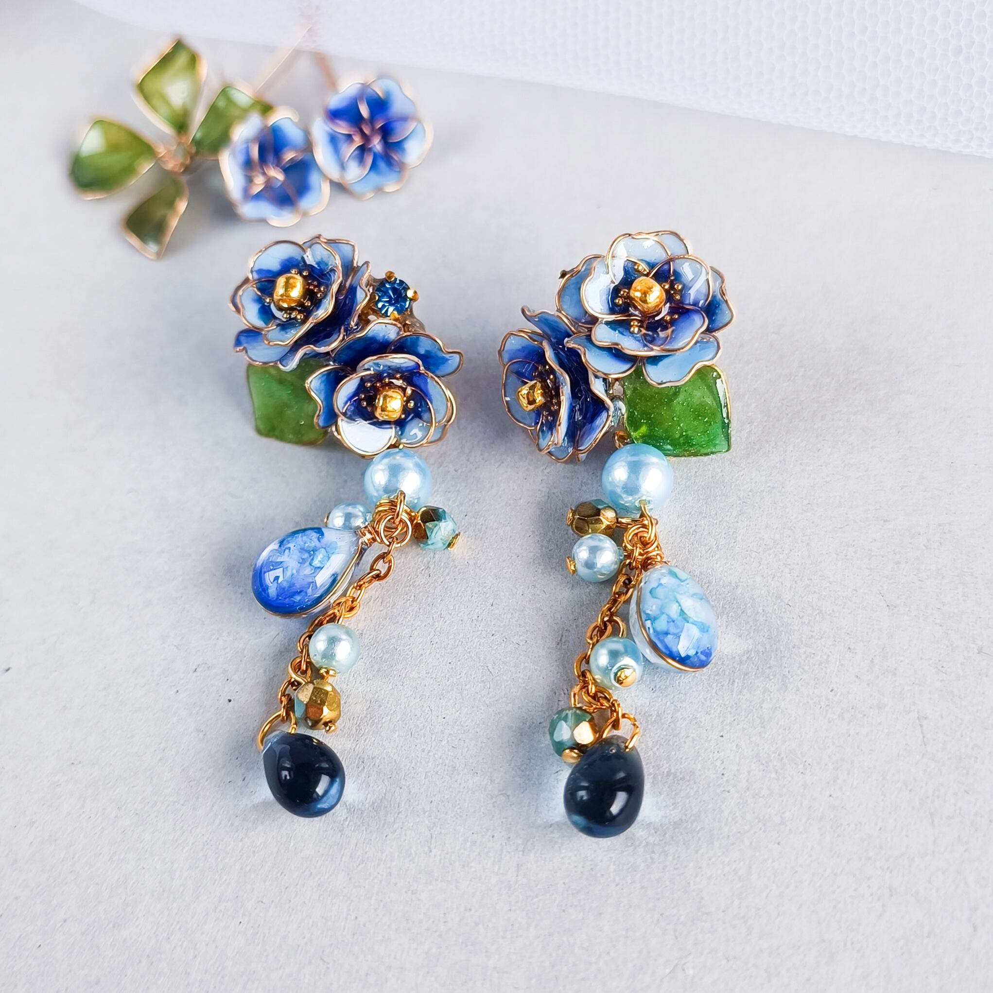 天然石シーブルーカラーアゲート×アクアマリン イヤリングorピアス