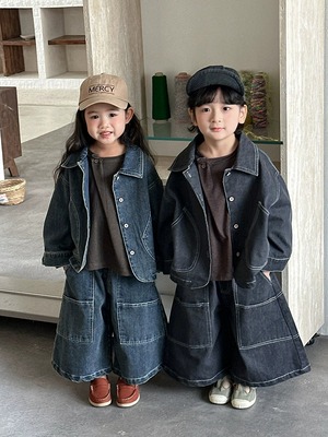 ワークデニムセットアップ（ブルー／ブラック）JIAY 2026春｜80-140cm｜上下セット｜ワイドデニム｜オーバーサイズ［取寄］
