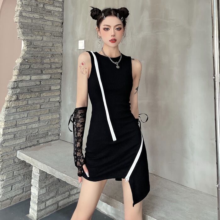 ダークドレス スリムショートスカート サマーノースリーブ 夏物 ケッペル91112203062