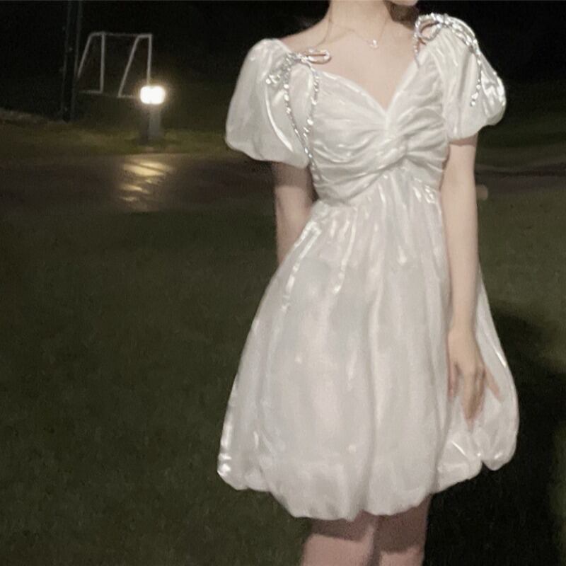 スリーブドレス サマースタイル薄手ウェストスカート 大人ガーリー スウィート キュート カジュアル 夏物 萌量不足42845456335