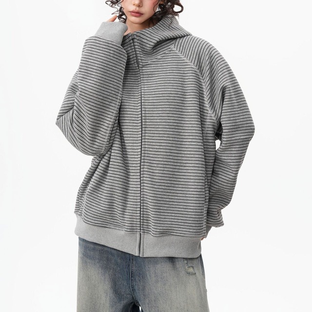 ピンボーダーコントラストステッチジップパーカー 3col   R02896