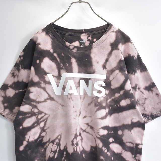 VANS ヴァンズ ロゴプリント ブリーチ加工 半袖Tシャツ デザイナーズパターン アメカジ USED ヴィンテージ ビンテージ 古着 メンズ Lサイズ
