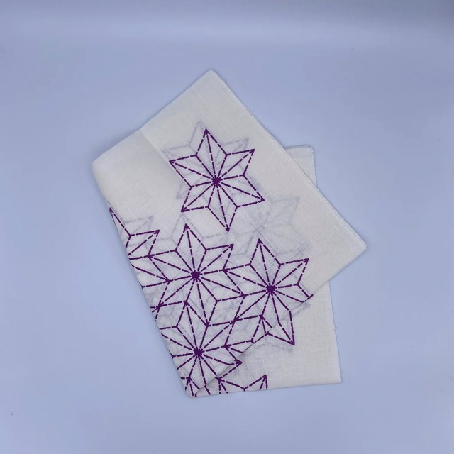 Omi-Jofu 【紫色：麻の葉プリント】麻てぬぐい