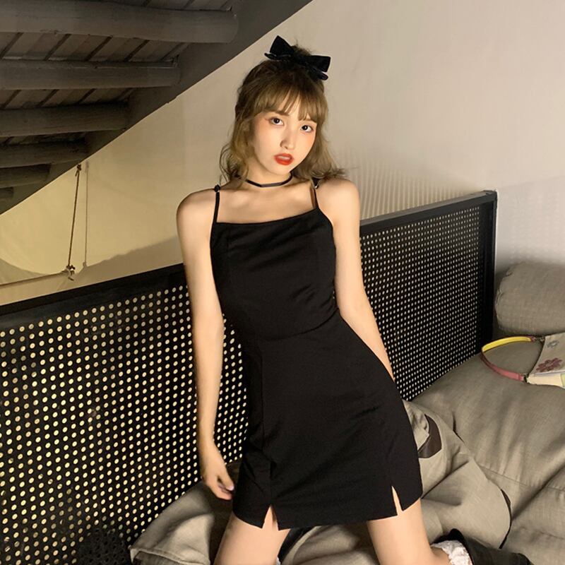 スカート スプリングスタイルスタンダードウェストブラックドレス レトロ 春物 試着室87877670433