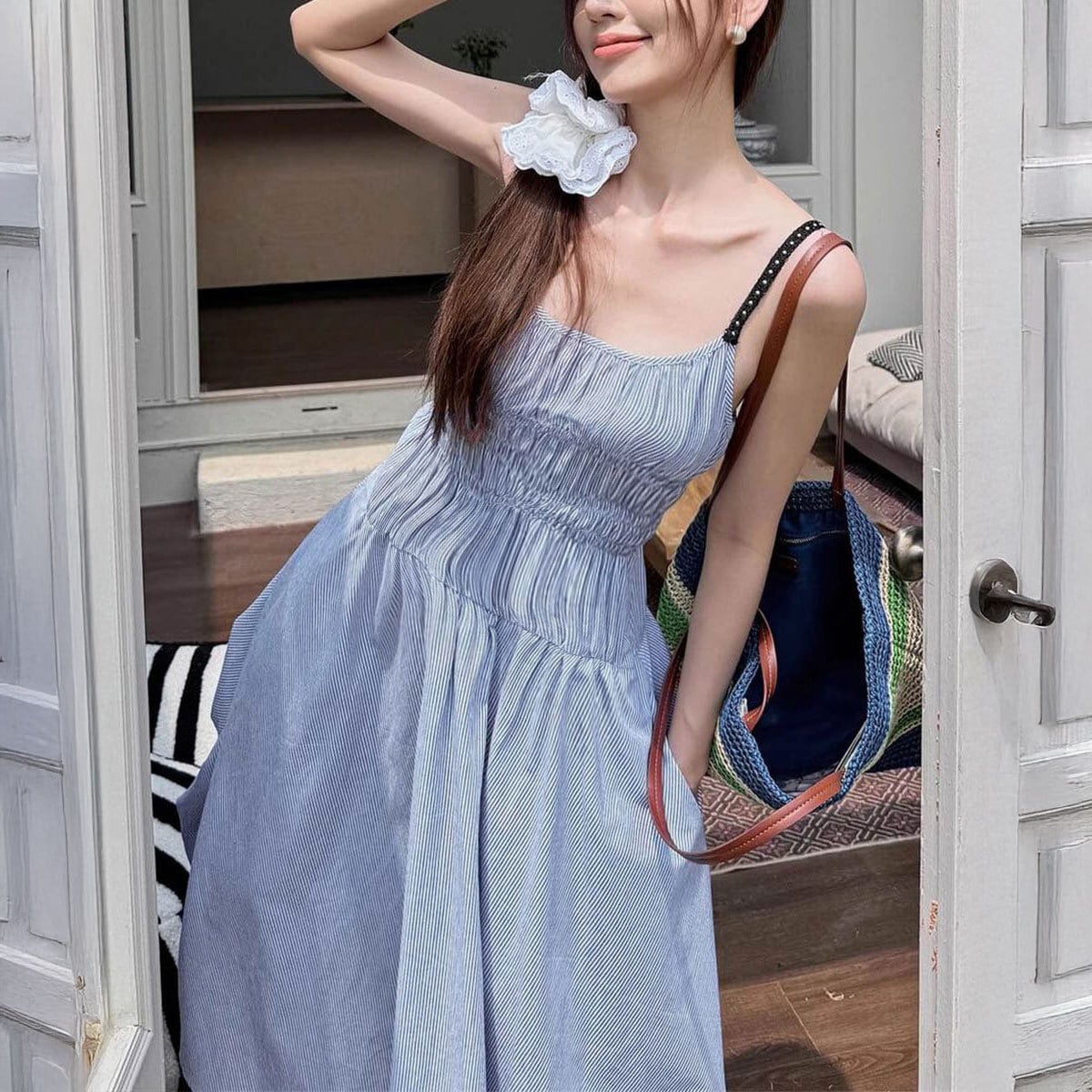 キャミワンピース レディース 春 夏 韓国 大人 かわいい きれいめ ストライプ リゾート Aライン ノースリーブ 涼しい 体型カバー 大人可愛い 大人女子