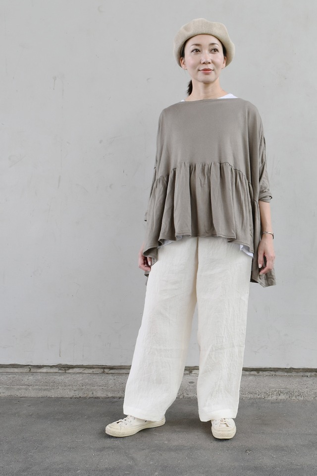 ＣＴ１１３０２　国産天日干しリネンイージーワイドストレートパンツ　