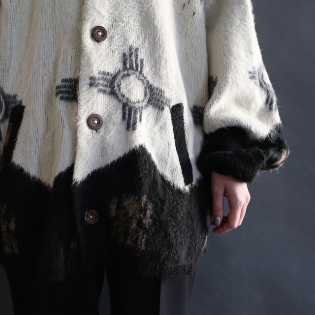 monotone pattern mohair hooded jacket
