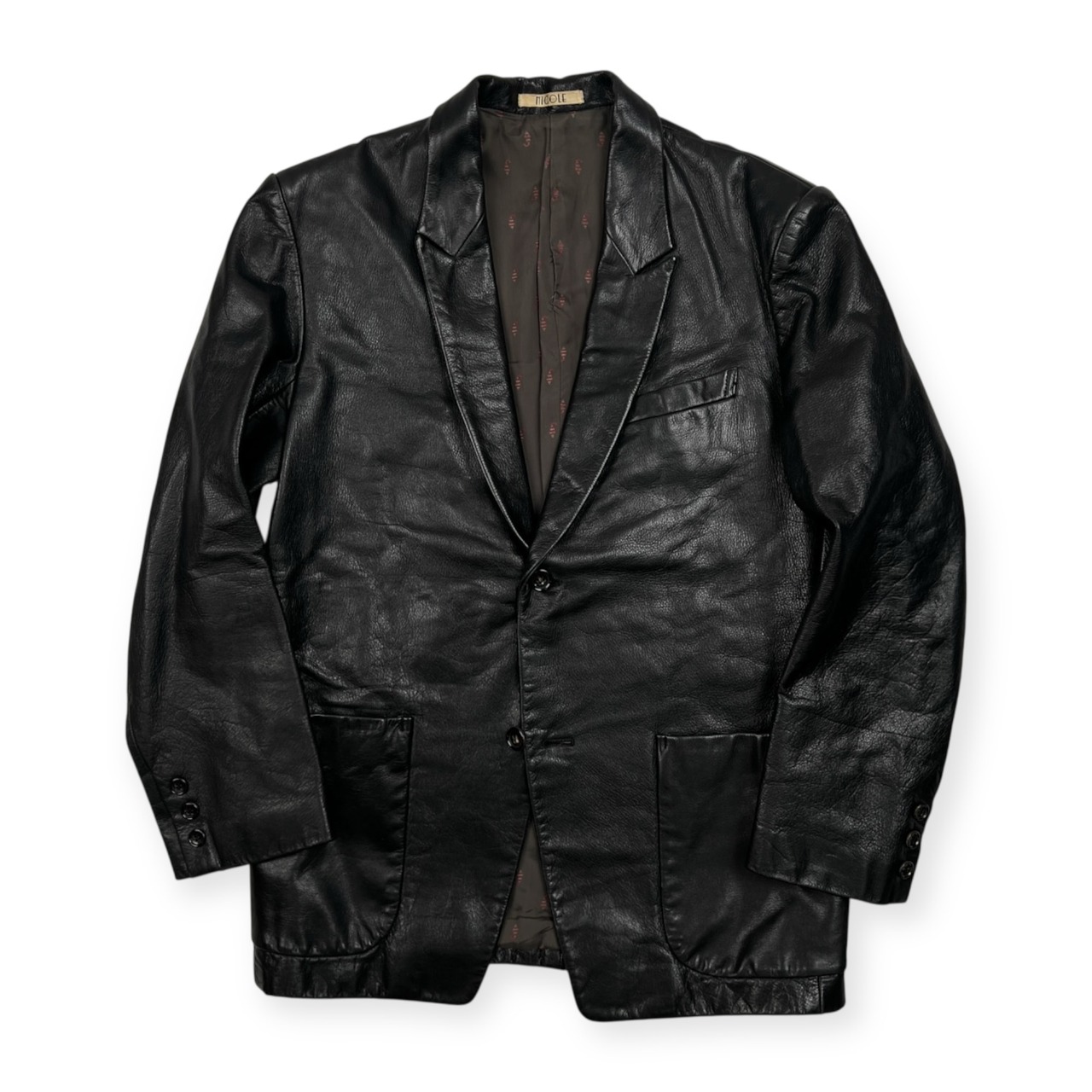 希少 レア 初期 MONSIEUR NICOLE ムッシュ ニコル 牛革 本革 レザー 2B テーラードジャケット M /ブラック/ビンテージ