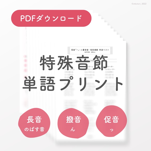 特殊音節［のばす音・ん・小さい「っ」］単語プリント