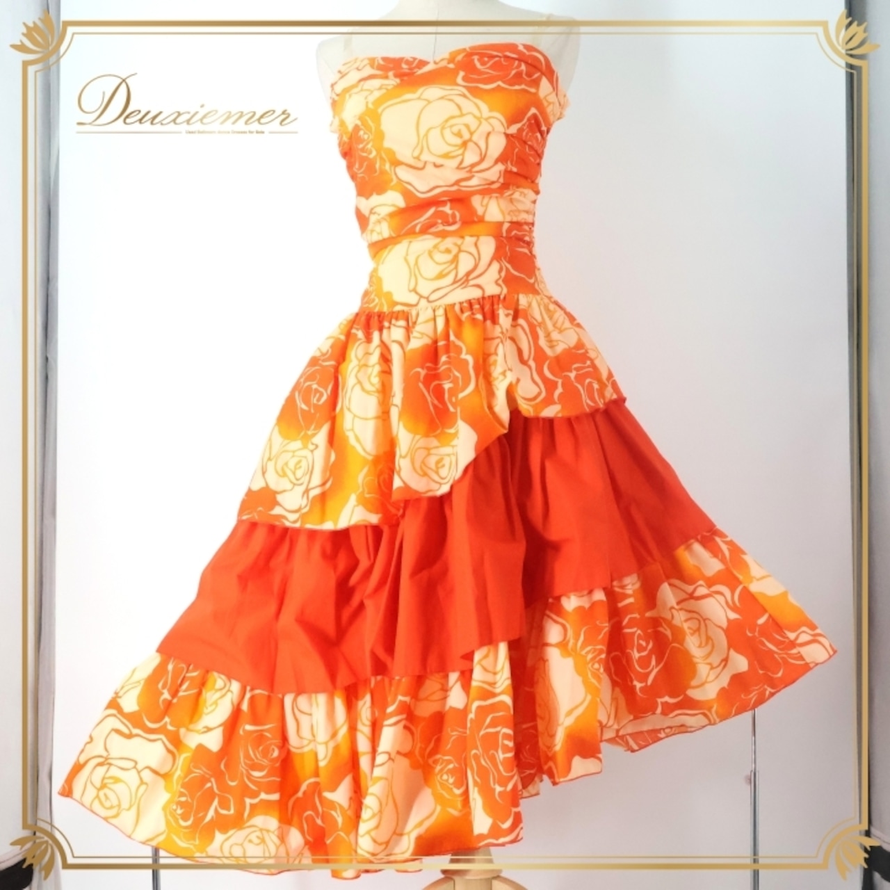 フラダンス 衣装 ワンピース ドレス オレンジ系 アロハスタンダード 日本製 バラ柄 ALOHA STANDARDS 花柄 ハワイアン アロハ フラ ダンス レッスン 練習 フリル アシンメトリー 華やか 鮮やか かわいい おしゃれ ホワイト系 橙 白 フラダンス衣装 オレンジ バラ 花柄 アロハシャツ ハワイ風 おしゃれワンピース リゾート