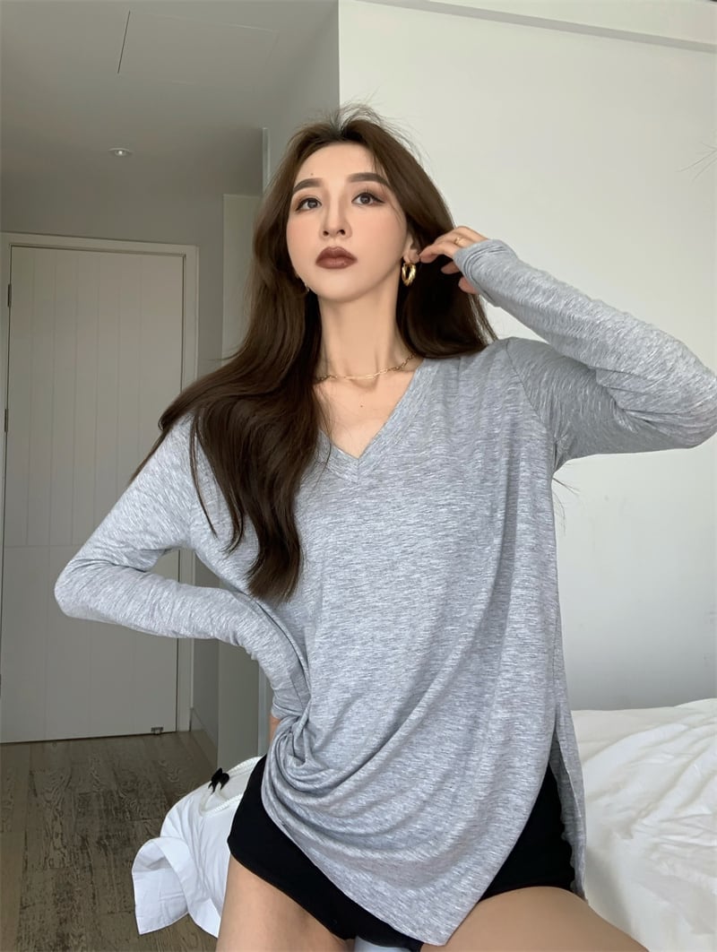 ベーシックカジュアルルーズTシャツ レディースサマー薄手ブラウス トップス ロング 夏物 ブラックストロベリース91922270786