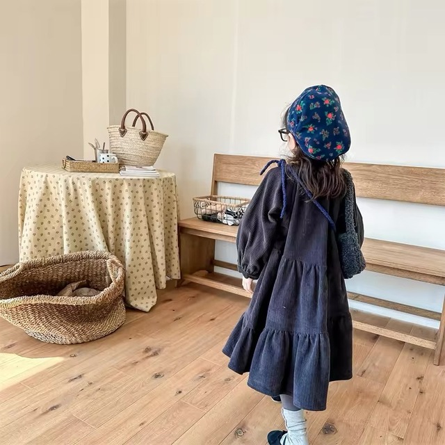 【取寄】ふわっとゆったり着られるコーデュロイフリルAラインワンピース