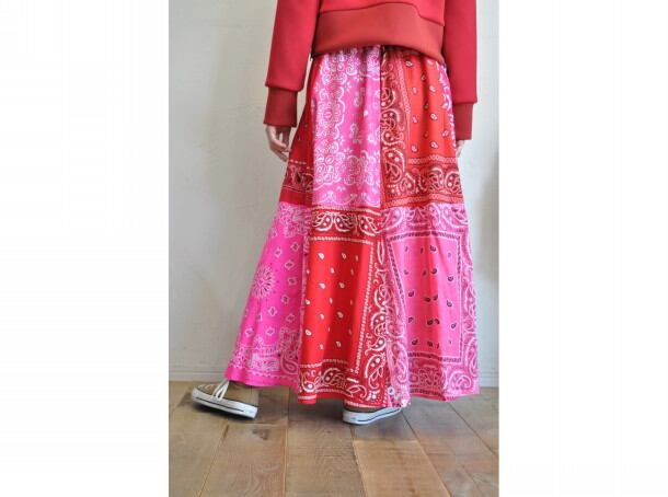 【RehersalL】bandanna flare skirt（red B） /【リハーズオール】バンダナフレアスカート（レッドB）