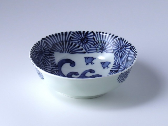 12.5㎝丸小鉢　染付蛸唐草千鳥