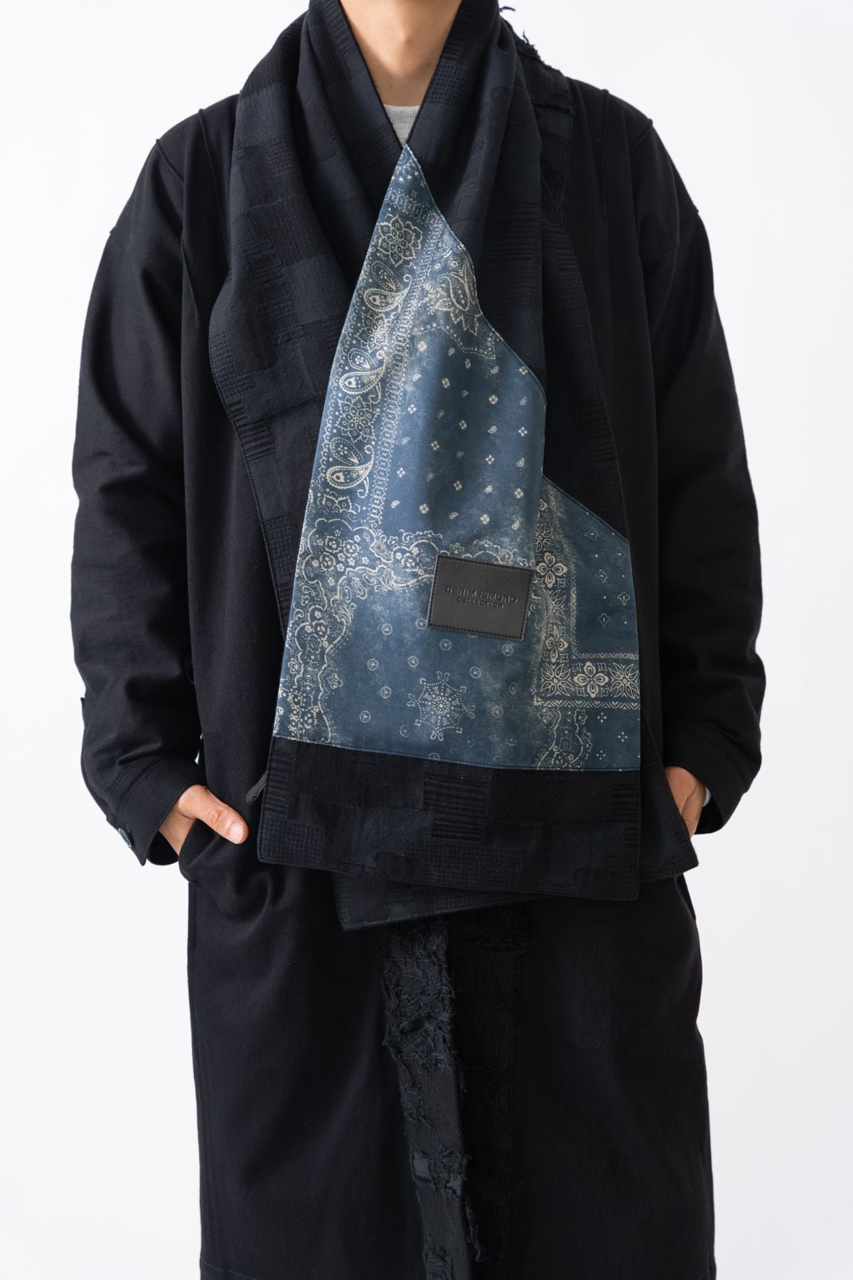 【新作|極数量限定】KIMONOマフラー《藍シルク》|岡山産刺子ジャガードデニム × インディゴシルク【Made in Japan】