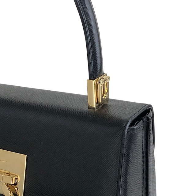 Salvatore Ferragamo サルヴァトーレ フェラガモ ハンドバッグ ブラック ガンチーニ レザー 型押し 2way vintage ヴィンテージ オールド zaxbv3