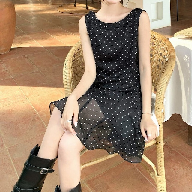 Dot chiffon dress　M1403