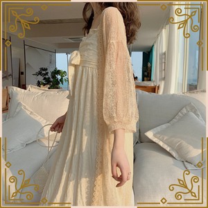 ♦ロングレースカーディガン＆ホワイトアイボリーワンピースset♦trnd698