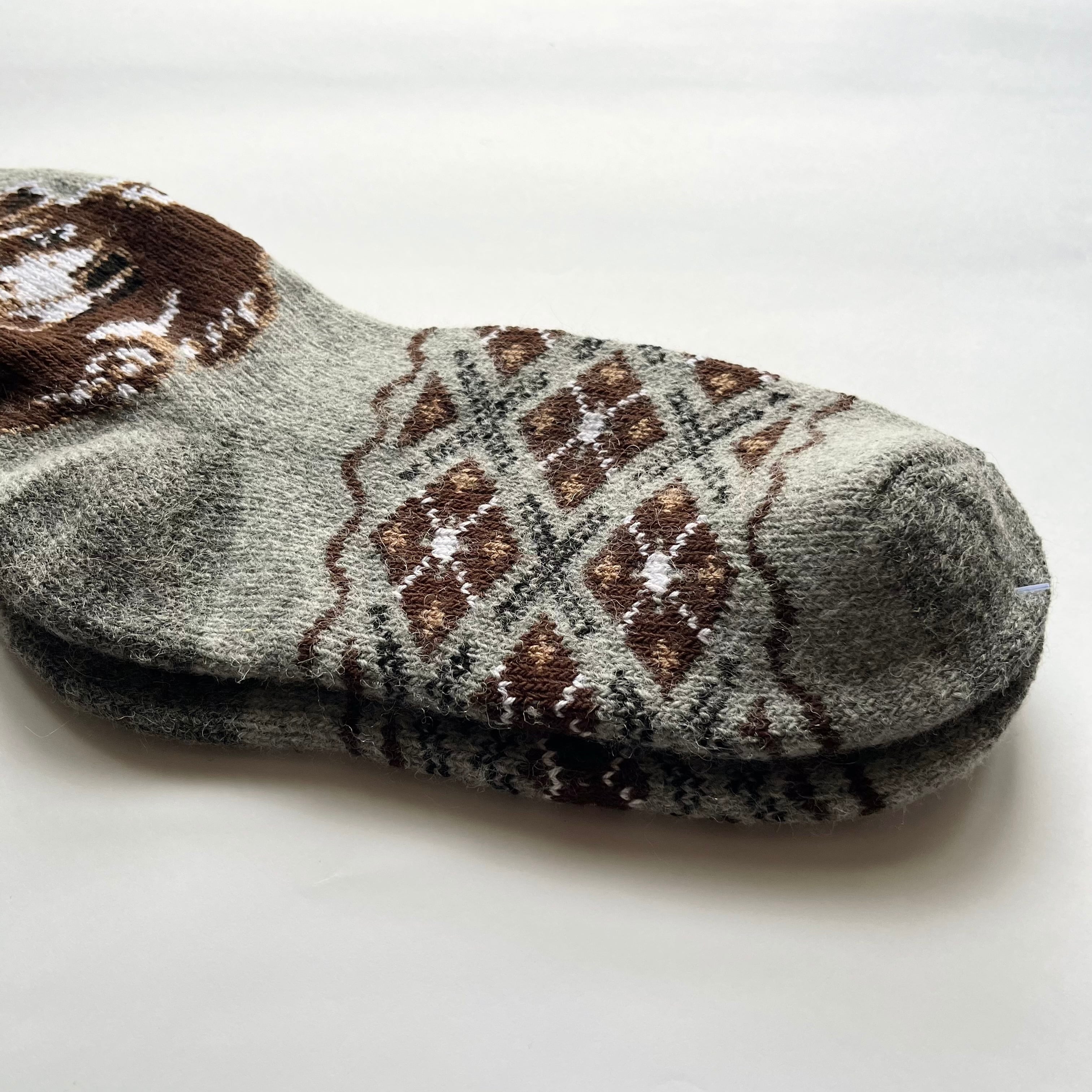 ウクライナ支援/メンズウールソックス(クマ柄)