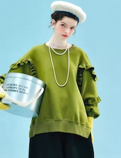 imakokoni グリーンカラーフリルデザイントップス 255243