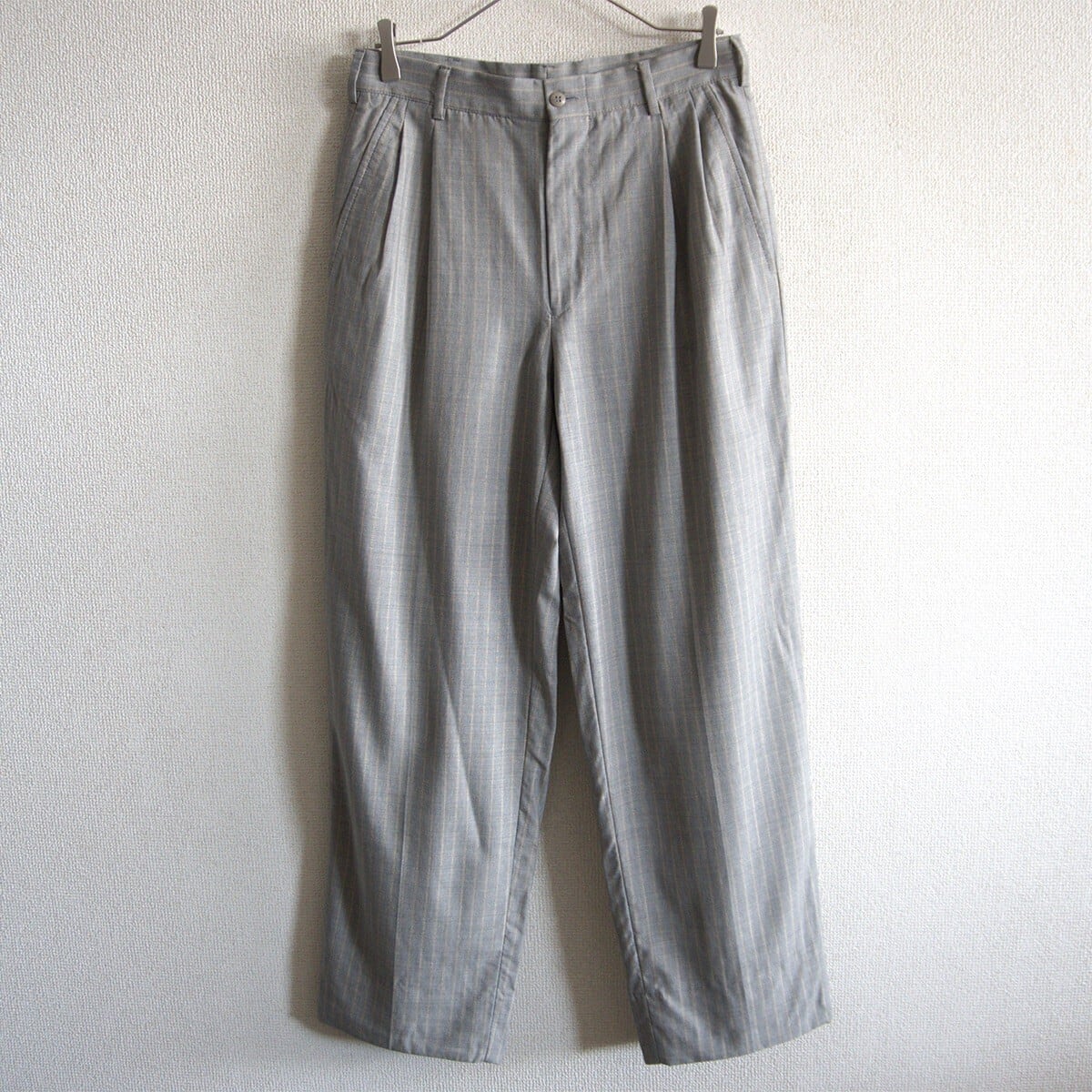 【90s】GIANNI VERSACE【ストライプ ワイド スラックス パンツ】46 グレー ヴェルサーチ 26070427 90s】GIANNI VERSACE【ストライプ ワイド スラックス パンツ】46