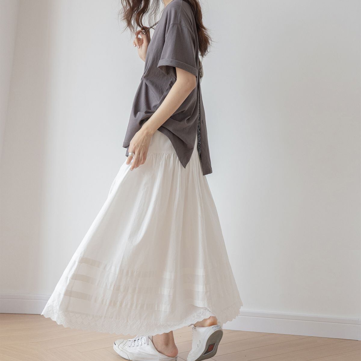 綿レースケーキロングスカート SK0188