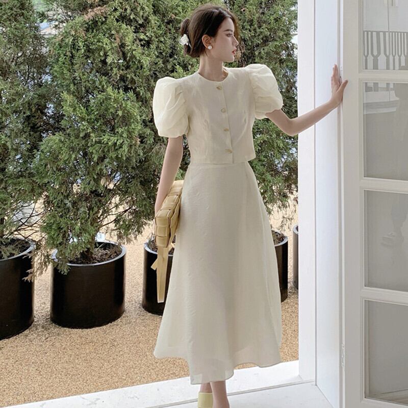 スリーブジャカードシャツ トップス Aラインサマー 大人ガーリー スウィート キュート カジュアル 夏物 スカート ガールズファッション65241384801