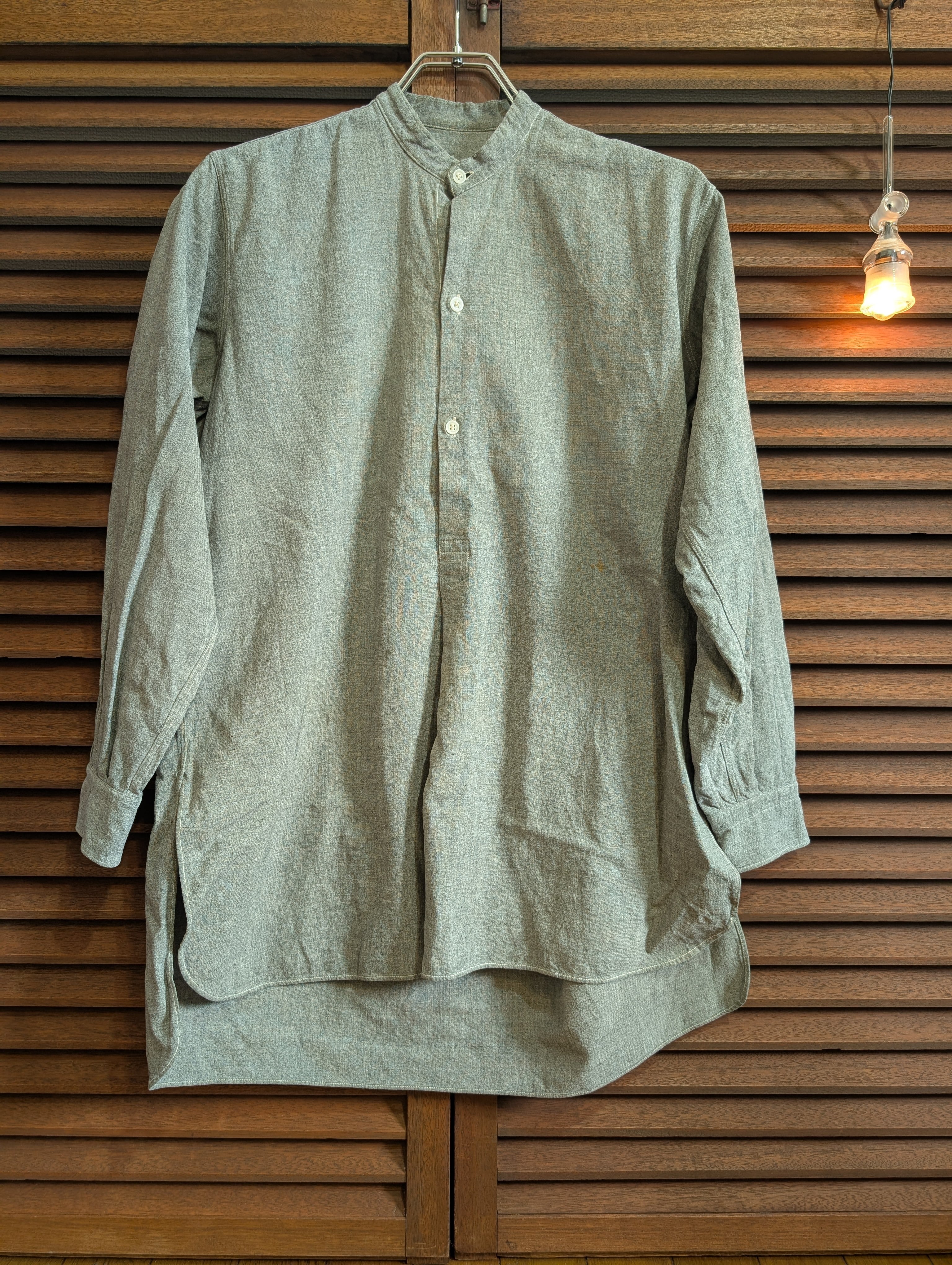 30-40s France Grandpa Shirt Faded Gray Milkglassbutton