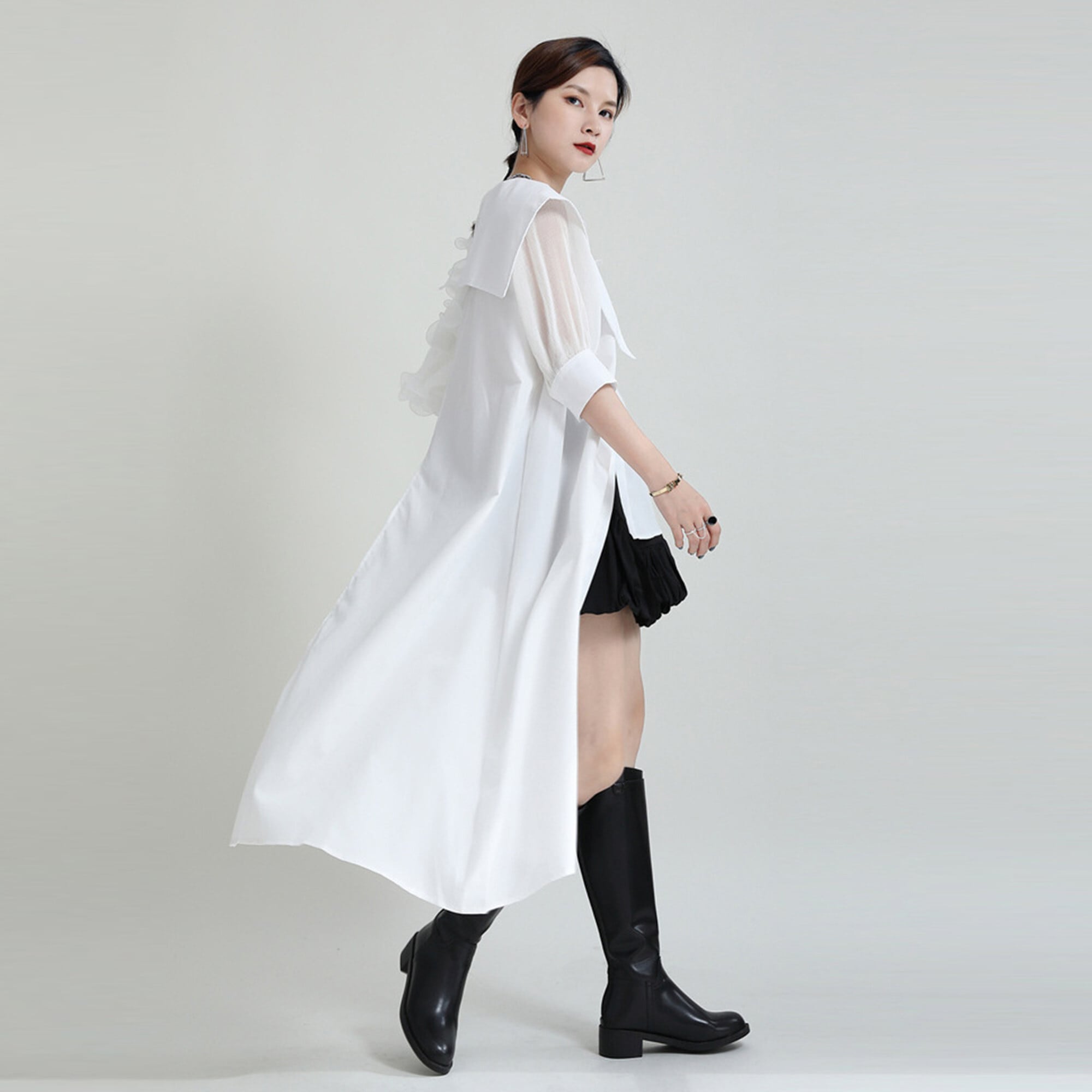 Asymmetry Organdie Short Sleeve Shirt | HEENIE HEENIE 公式