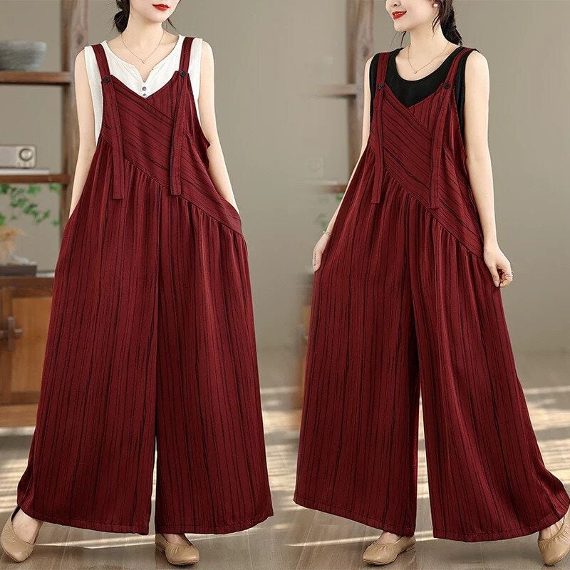 PRINT A-LINE WIDE LEG STRAP JUMPSUIT 1color M-16718