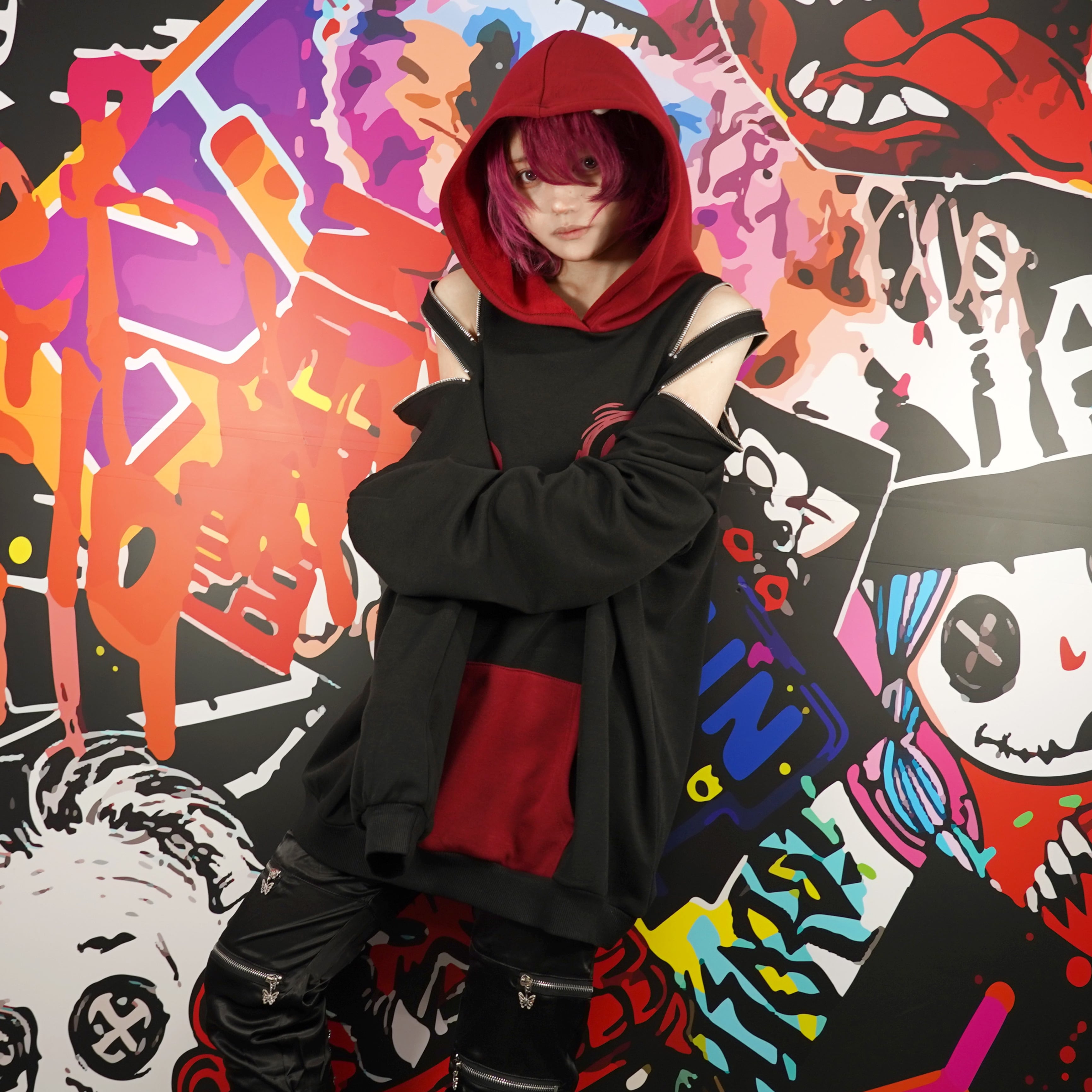 防寒4ZIP SHOULDER FLEECE INNER PARKA【BLACK×RED】 | NIER CLOTHING